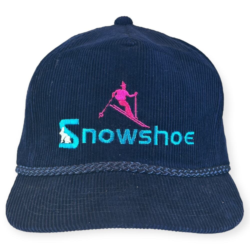 Vtg 1980 90 Snowshoe Corduroy Embroidered RopeHat West Virginia Ski Snow WV RARE